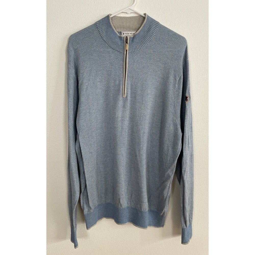 Seminole Golf Club Top 100 Peter Millar Sweater Blue 1/4 Zip Silk Cashmere Sz L